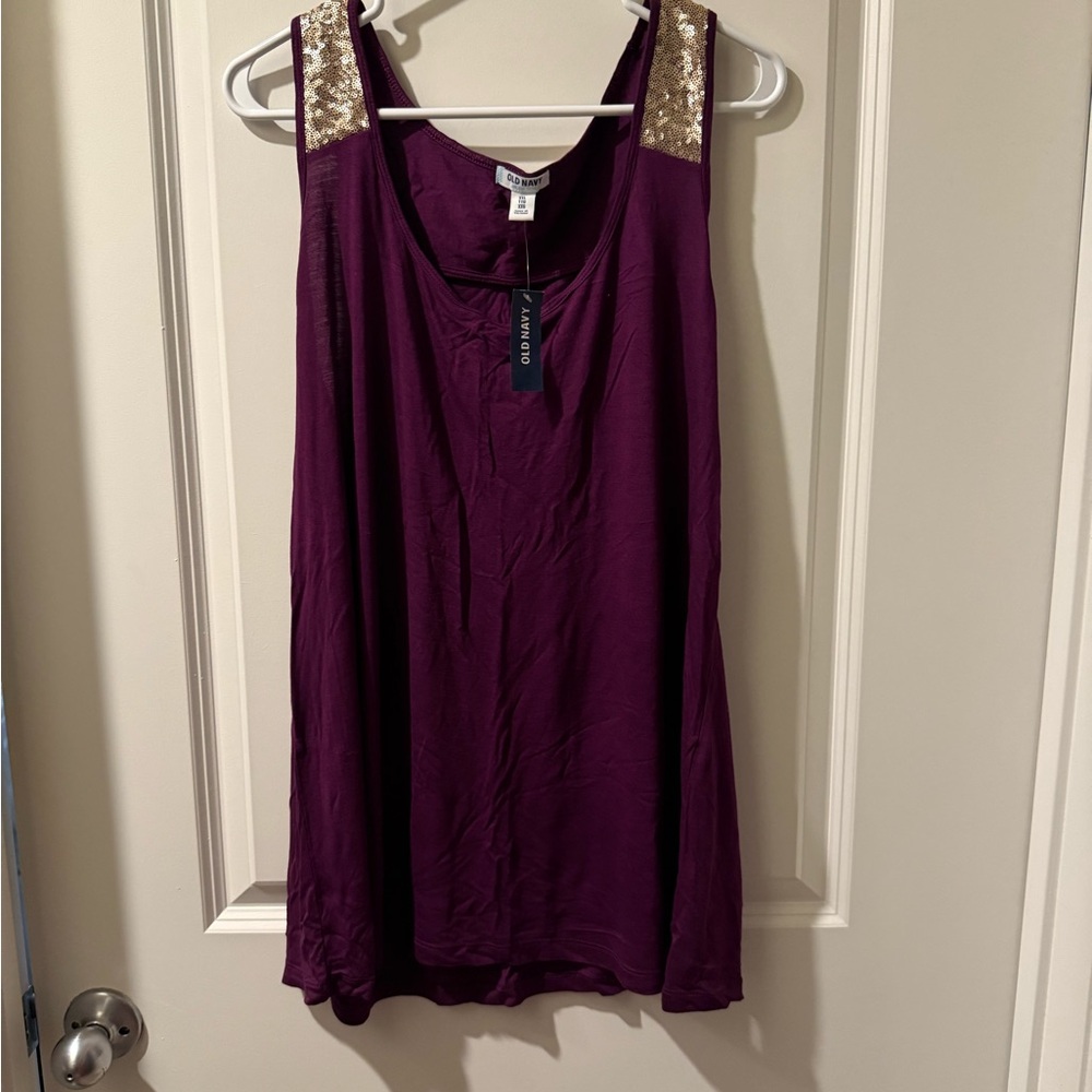 Old Navy Purple Tank Top with Gold Sequin Straps
